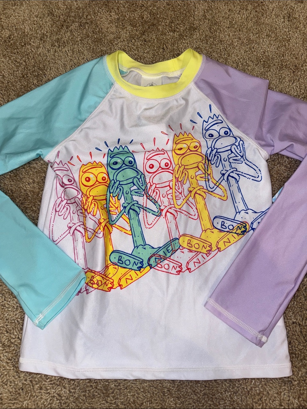 Kids Long Sleeve Disney Toy Story rash guard Shirt in White with Pastel Sleeves